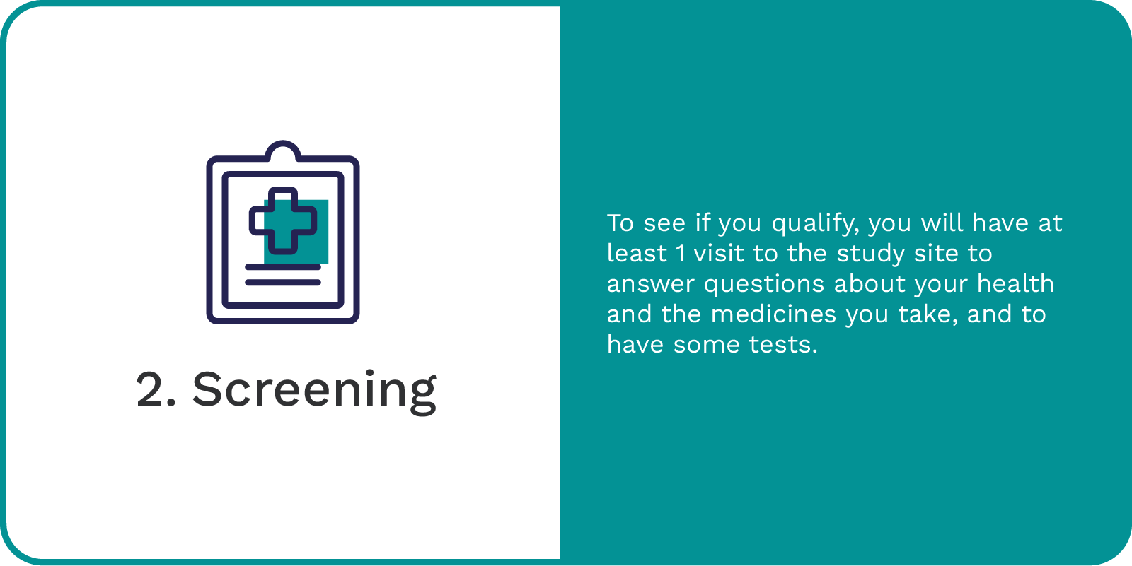 Clipboard with paper and a hospital cross icon, Screening, See if you qualify, StrateGIST3 trial, advanced GIST.